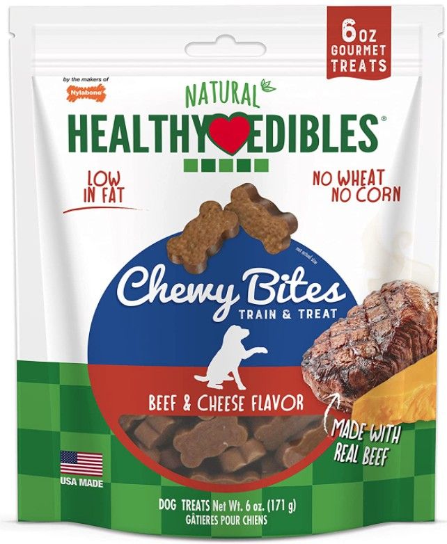 Nylabone Natural Healthy Edibles Beef & Cheese Chewy Bites Dog Treats [Made in the USA Dog Treats for Dog] 6 oz