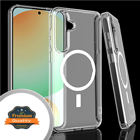 For Samsung Galaxy S24 FE /Fan Edition Magnetic Case with Built in Magnets Compatible with MagSafe, Transparent Slim Hybrid Frame Bumper Case Cover Clear