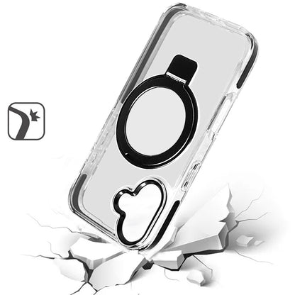 For Apple iPhone 16 (6.1") Hybrid Transparent Circle Back Ring Kickstand [Compatible with MagSafe] Shockproof Color Frame Bumper Case Cover