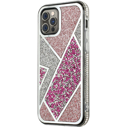 For Apple iPhone 16 Pro Max (6.9") Cute Fancy Glitter Bling Diamond Rhinestone Sparkly Bumper Fashion Shiny Hybrid Rugged TPU Case Cover Rose Pink