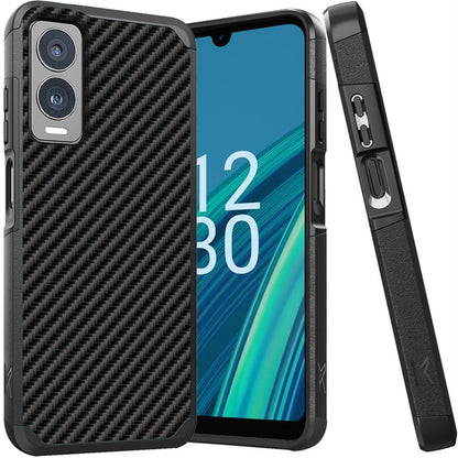 For Cricket Debut S3 Fashion Graphic Design Pattern Hard PC TPU 2in1 Tough Strong Hybrid Shockproof Armor Frame (Magnet Mount Friendly) Case Cover Carbon Fiber Black