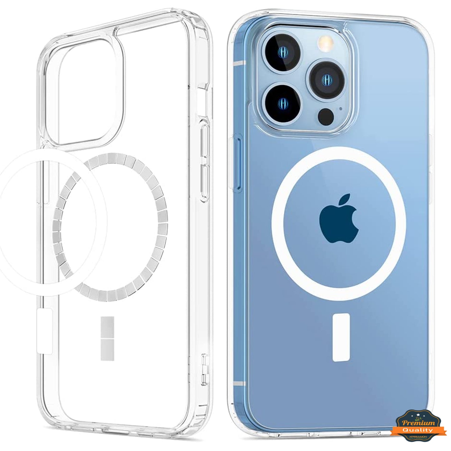 For Apple iPhone 15 Pro Max (6.7") Magnetic Clear Compatible with Magsafe Wireless Charger PC + TPU Hybrid Slim Transparent Clear Phone Case Cover