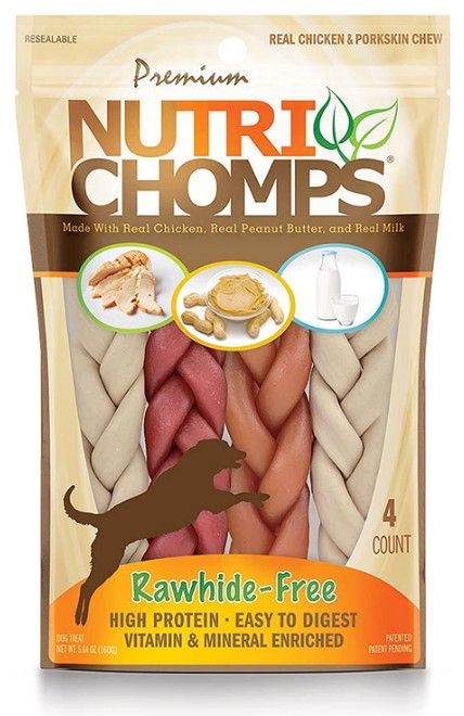 Premium Nutri Chomps Rawhide Free Chicken, Peanut Butter, Milk Dog Treats [Rawhide Bones & Chews] 4 count