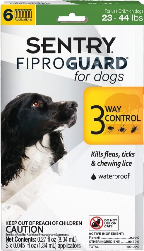 Sentry FiproGuard for Dogs [Flea & Tick Dips for Dog] Dogs 23-44 lbs (6 Doses)