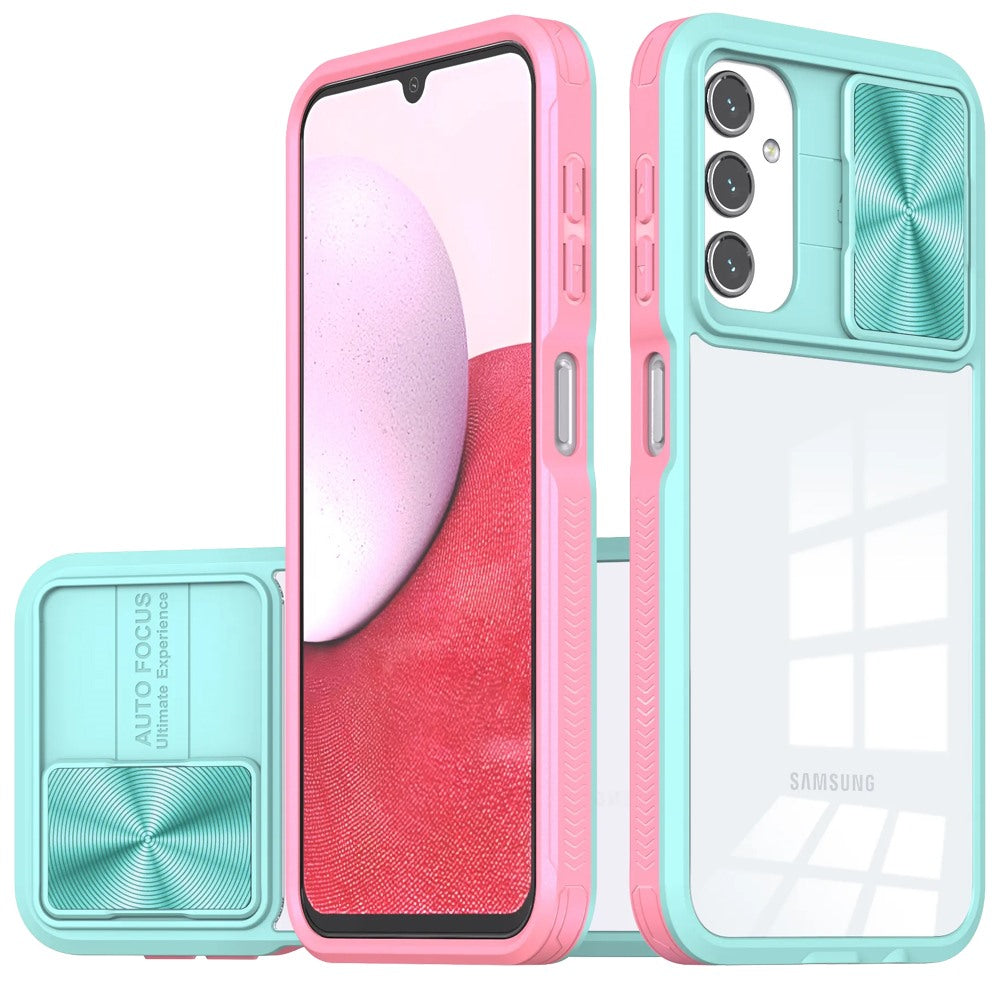 For Samsung Galaxy S24 FE /Fan Edition Hybrid Cases with Sliding Camera Cover Transparent Shockproof Bumper TPU Protective Case Cover Teal / Pink