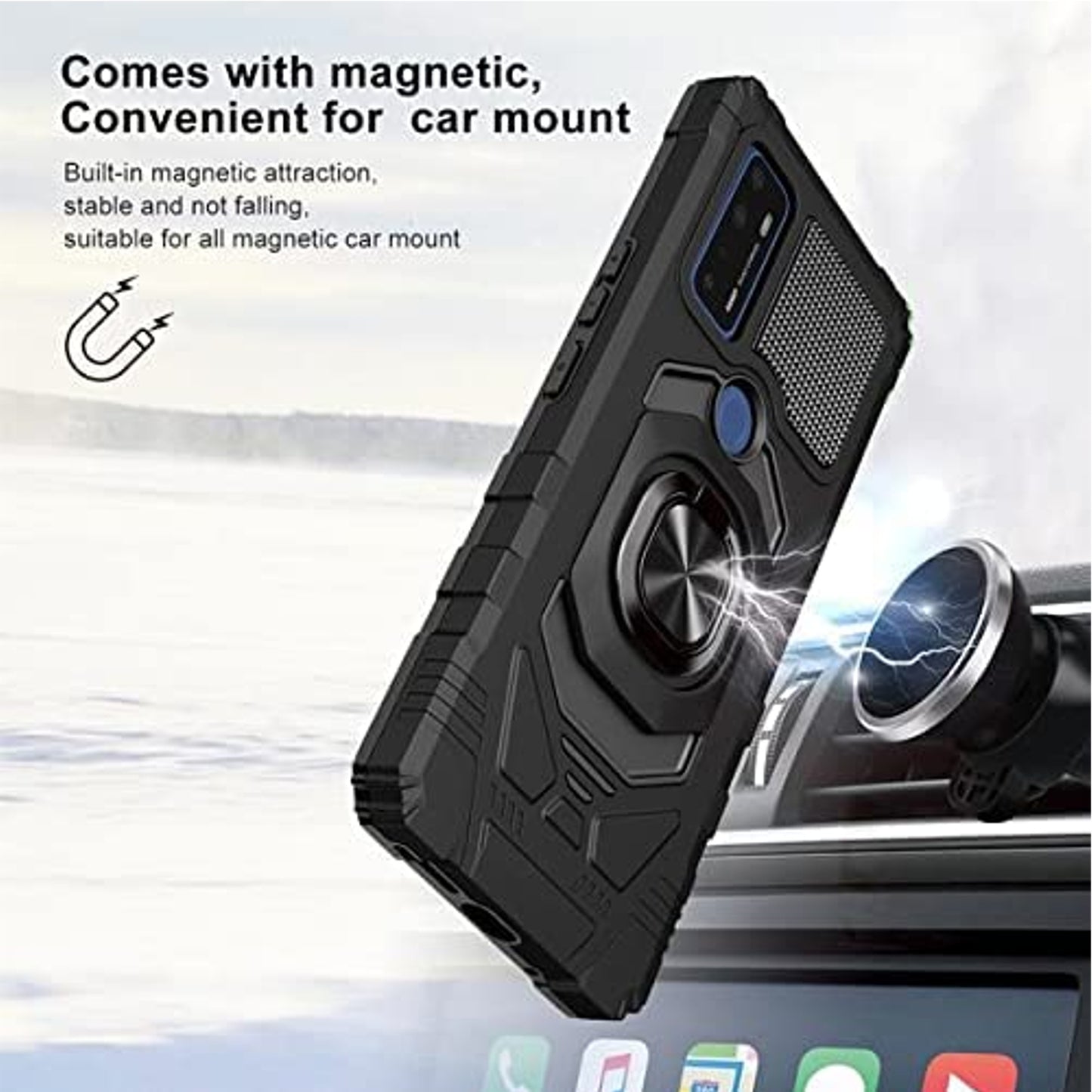 For Samsung Galaxy S24 FE /Fan Edition Hybrid Magnetic Car Mount Ring Kickstand Stand Holder Protective TPU Shockproof [Military Grade] Case Cover