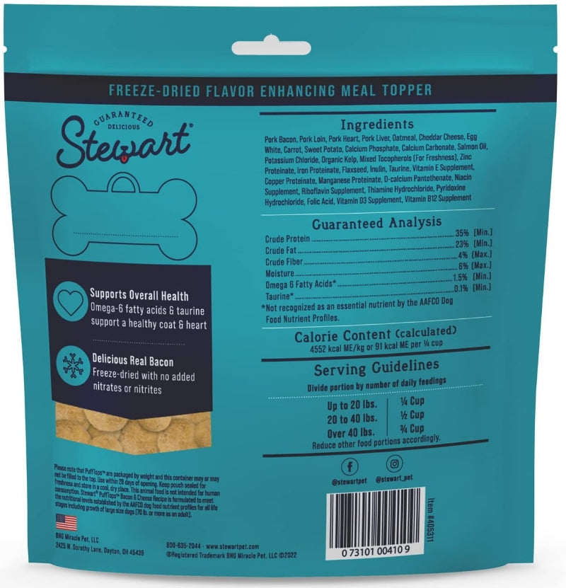 Stewart PuffTops Freeze Dried Bacon and Cheese Food Topper [Dog Supplies] 6 oz