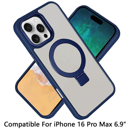 For Apple iPhone 16 Pro Max (6.9") Magnetic Metal Matte Built-in Compatible with MagSafe Stand Hybrid Shock Armor TPU Case Cover