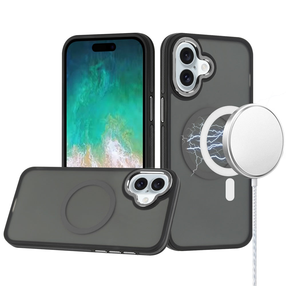 For Apple iPhone 11 Pro Max Frosted Translucent Hybrid with Magnetic Circle MagSafe Compatible, Military Grade Shockproof Slim Case Cover Black