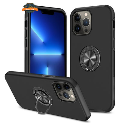 For Samsung Galaxy A16 5G Hybrid Military Grade with Flat Metal Ring Stand 360° Rotation Kickstand Hard PC Rubber Back Slim Fit Case Cover