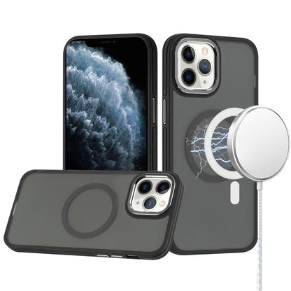 For Apple iPhone 11 Pro Max Frosted Translucent Hybrid with Magnetic Circle MagSafe Compatible, Military Grade Shockproof Slim Case Cover Black