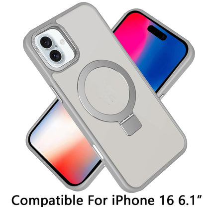 For Apple iPhone 16 Pro Max (6.9") Magnetic Metal Matte Built-in Compatible with MagSafe Stand Hybrid Shock Armor TPU Case Cover