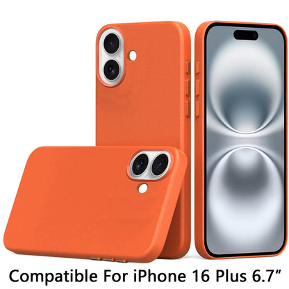 For Apple iPhone 16 Plus (6.7") PU Leather with inner Magnetic Circle Compatible with MagSafe, Rubber TPU Colored Metal Buttons Case Cover