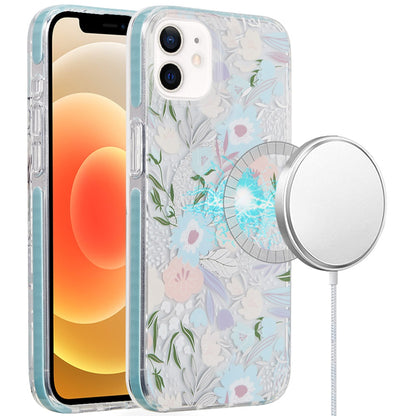 For Apple iPhone 12 / 12 Pro Floral Pattern Design Cute Clear Hybrid Compatible with Magsafe Double Layer Soft TPU Hard PC Back Slim Case Cover