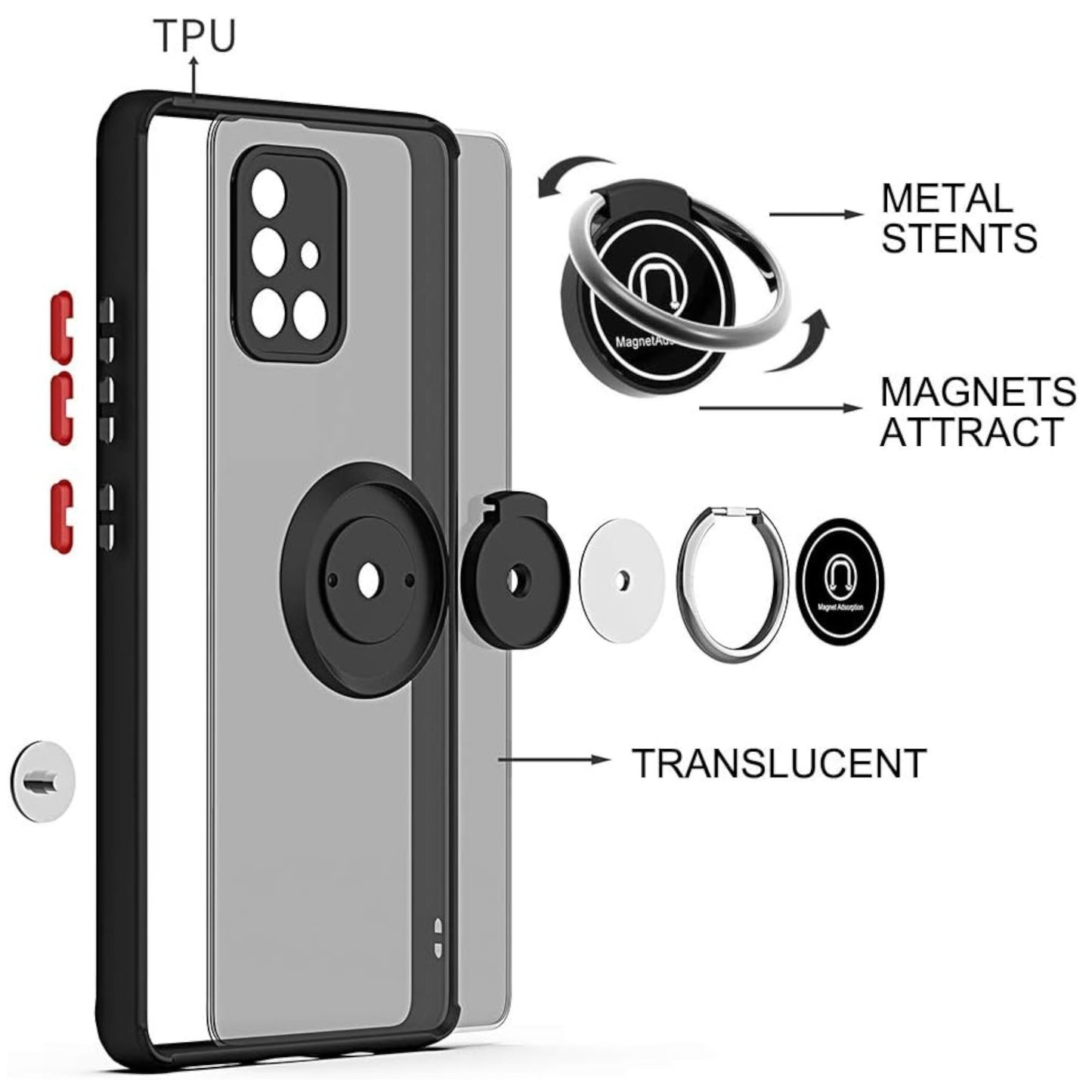 For Samsung Galaxy A16 5G Ring Holder Kickstand [with Magnetic] TPU Shockproof & Lens Protector Hybrid Armor Case Cover