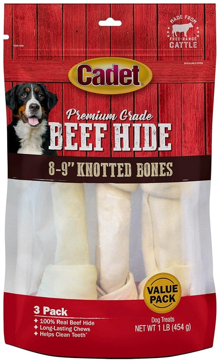 Cadet Premium Grade Beef Hide Knotted Bones 8 Inch [Dog Supplies] 3 count