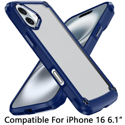 For Apple iPhone 16 (6.1") Ultimate Hybrid Transparent Rubber with Metal Buttons & Camera Edges Hard TPU Frame Corner Bumper Case Cover