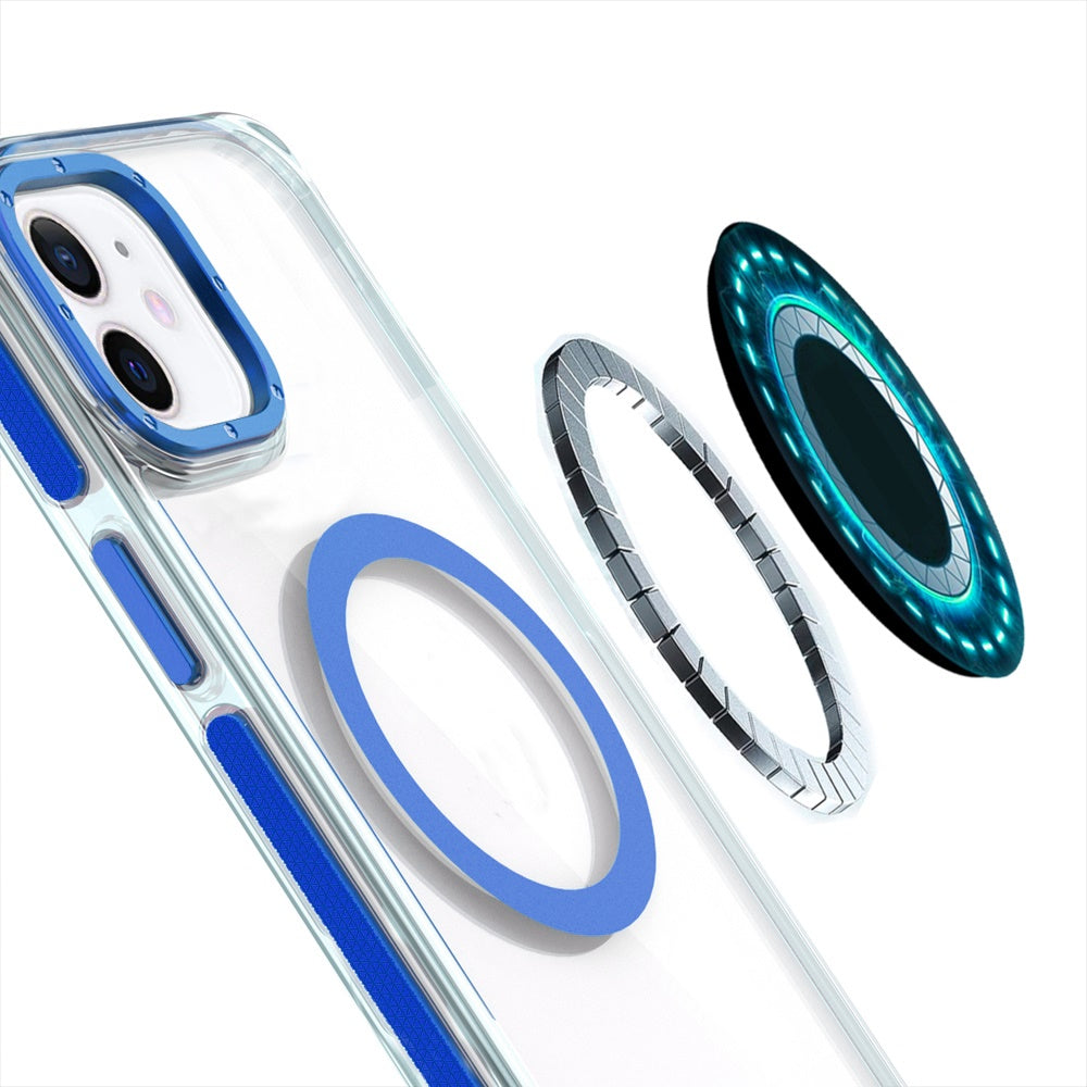 For Samsung Galaxy S24 Ultra Transparent back with Colorful Frame Strong Magnetic Circle [Compatible with Magsafe] Slim Case Cover Clear Blue