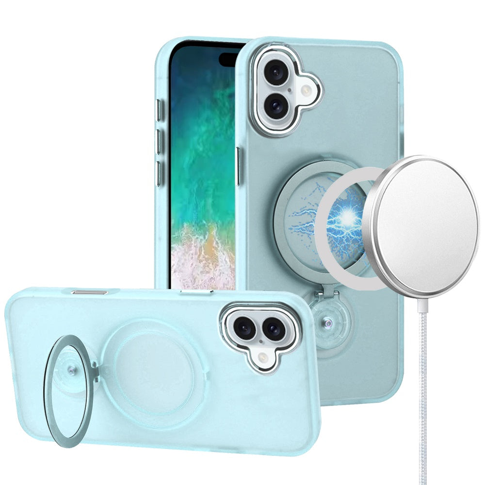 For Apple iPhone 16 (6.1") MagSafe Compatible with 360 degree Circle Ring Stand Magnetic Kickstand Slim Hybrid Case Cover