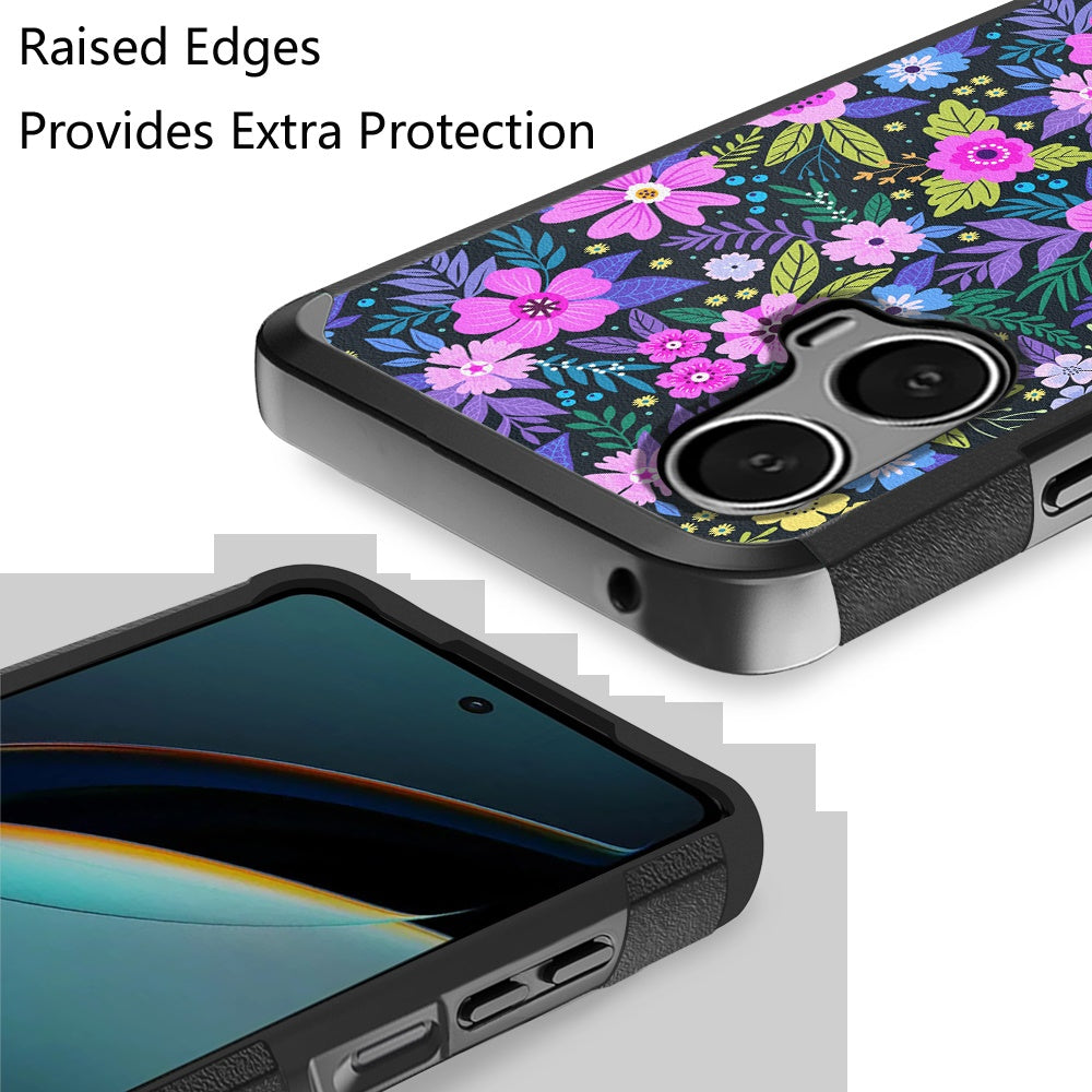 For Cricket Debut S3 Fashion Graphic Design Pattern Hard PC TPU 2in1 Tough Strong Hybrid Shockproof Armor Frame (Magnet Mount Friendly) Case Cover Mystical Floral Boom