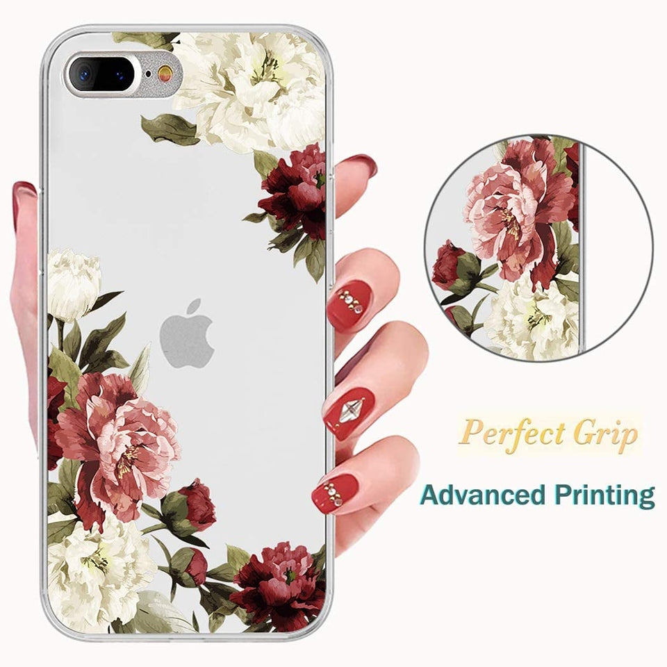 For Apple iPhone 15 Pro Max (6.7") Floral Patterns Design Clear TPU Silicone Shock Absorption Bumper Hard Back  Phone Case Cover