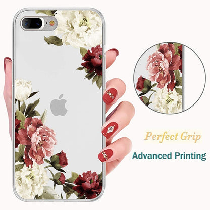 For Apple iPhone 16 Plus (6.7") Floral Patterns Design Clear TPU Silicone Shock Absorption Bumper Slim Hard Back Case Cover