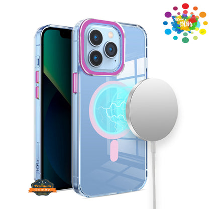 For Apple iPhone 16 (6.1") Clear Transparent Matching Circle Design Hybrid TPU Hard Shockproof [Support Magsafe Charger] Case Cover