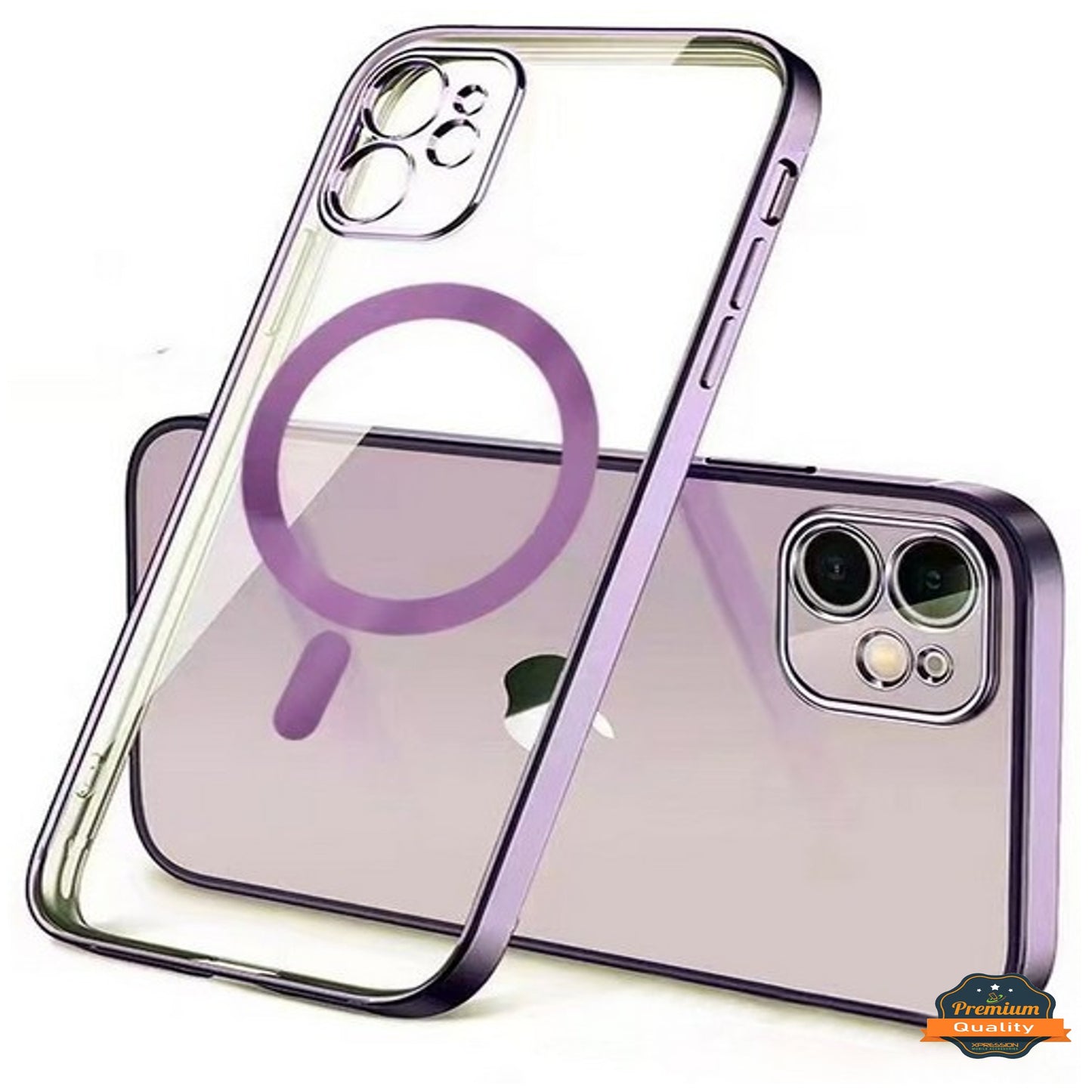 For Apple iPhone 15 (6.1") Magnetic Hybrid Clear with Plating Chrome Frame & Camera Protection Compatible with Magsafe  Phone Case Cover