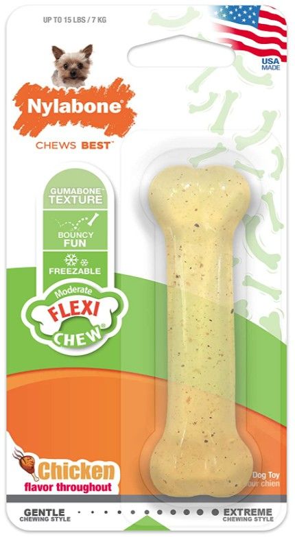 Nylabone Flexi Chew Dog Bone - Chicken Flavor [Toys Nylabone for Dog] Petite (1 Pack)