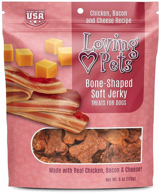 Loving Pets Bone-Shaped Soft Jerky Treats Bacon [Made in the USA Dog Treats for Dog] 6 oz