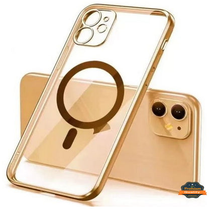 For Apple iPhone 15 (6.1") Magnetic Hybrid Clear with Plating Chrome Frame & Camera Protection Compatible with Magsafe  Phone Case Cover