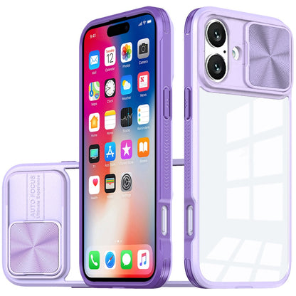 For Apple iPhone 16 Plus (6.7") Hybrid Cases with Sliding Camera Cover Transparent Shockproof Bumper TPU Protective Case Cover