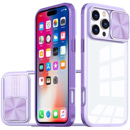 For Apple iPhone 16 Pro (6.3") Hybrid Cases with Sliding Camera Cover Transparent Shockproof Bumper TPU Protective Case Cover