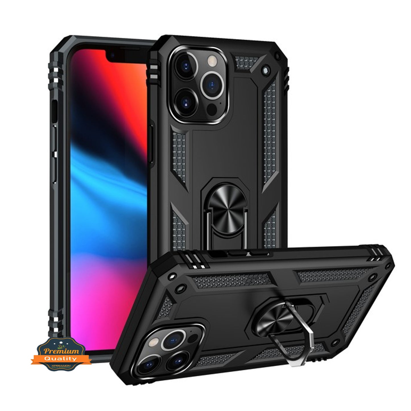 For Apple iPhone 16 Plus (6.7") Shockproof Hybrid Dual Layer PC + TPU with Ring Stand Metal Kickstand Heavy Duty Armor Case Cover