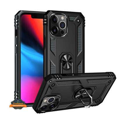 For Apple iPhone 15 Pro Max (6.7") Shockproof Hybrid Dual Layer with Ring Stand Metal Kickstand Heavy Duty Armor  Phone Case Cover