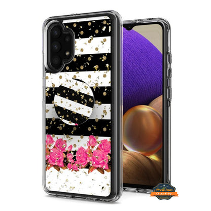 For Apple iPhone 15 Plus (6.7") Elegant Pattern Design Bling Glitter Hybrid Ring Stand Pop Up Finger Holder Kickstand  Phone Case Cover