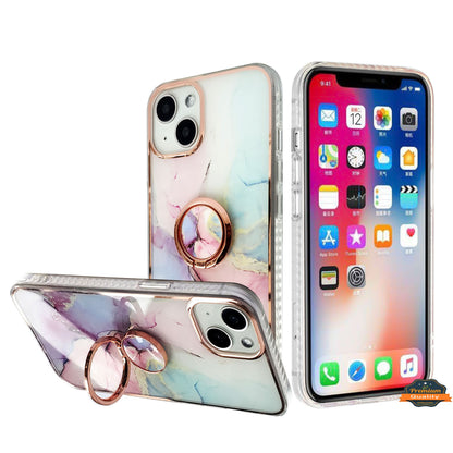 For Apple iPhone 16 Plus (6.7") Fashion Design Pattern Hybrid Ring Kickstand Bling Diamond Hard PC TPU Protective Case Cover