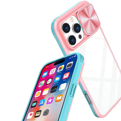 For Apple iPhone 16 Pro (6.3") Hybrid Cases with Sliding Camera Cover Transparent Shockproof Bumper TPU Protective Case Cover