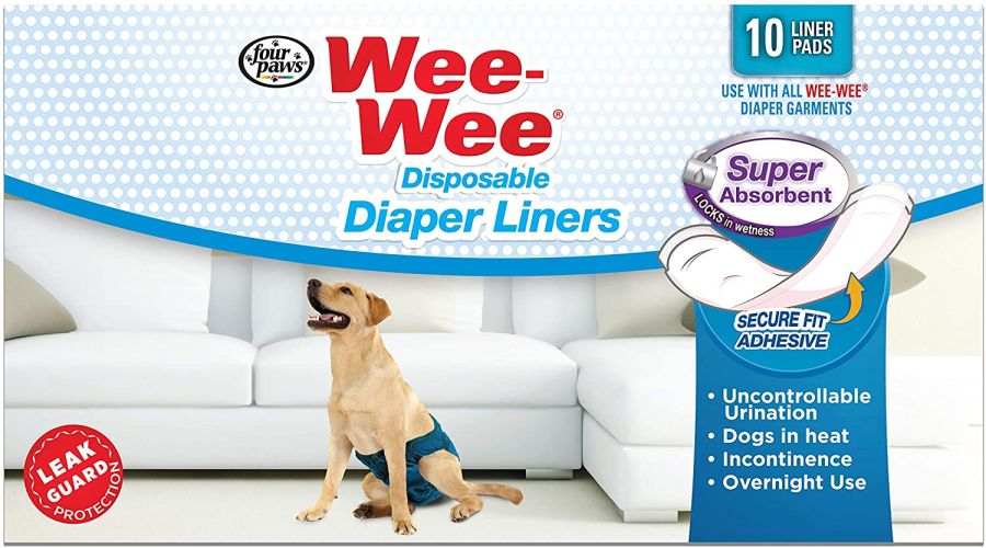 Four Paws Wee Wee Super Absorbent Disposable Diaper Liners [Sanitary Pants & Pads for Dog] 10 Pack - (Fits All Garment Sizes)