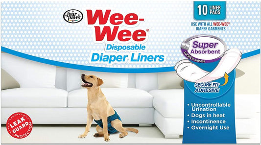 Four Paws Wee Wee Super Absorbent Disposable Diaper Liners [Sanitary Pants & Pads for Dog] 10 Pack - (Fits All Garment Sizes)