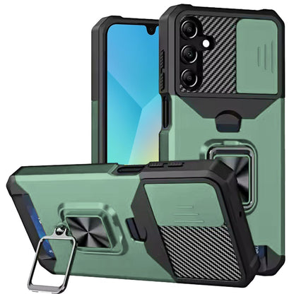 For Samsung Galaxy A16 5G Wallet Case with Ring Stand & Slide Camera Cover Credit Card Holder, Military Grade Hard Shockproof Case Cover Green