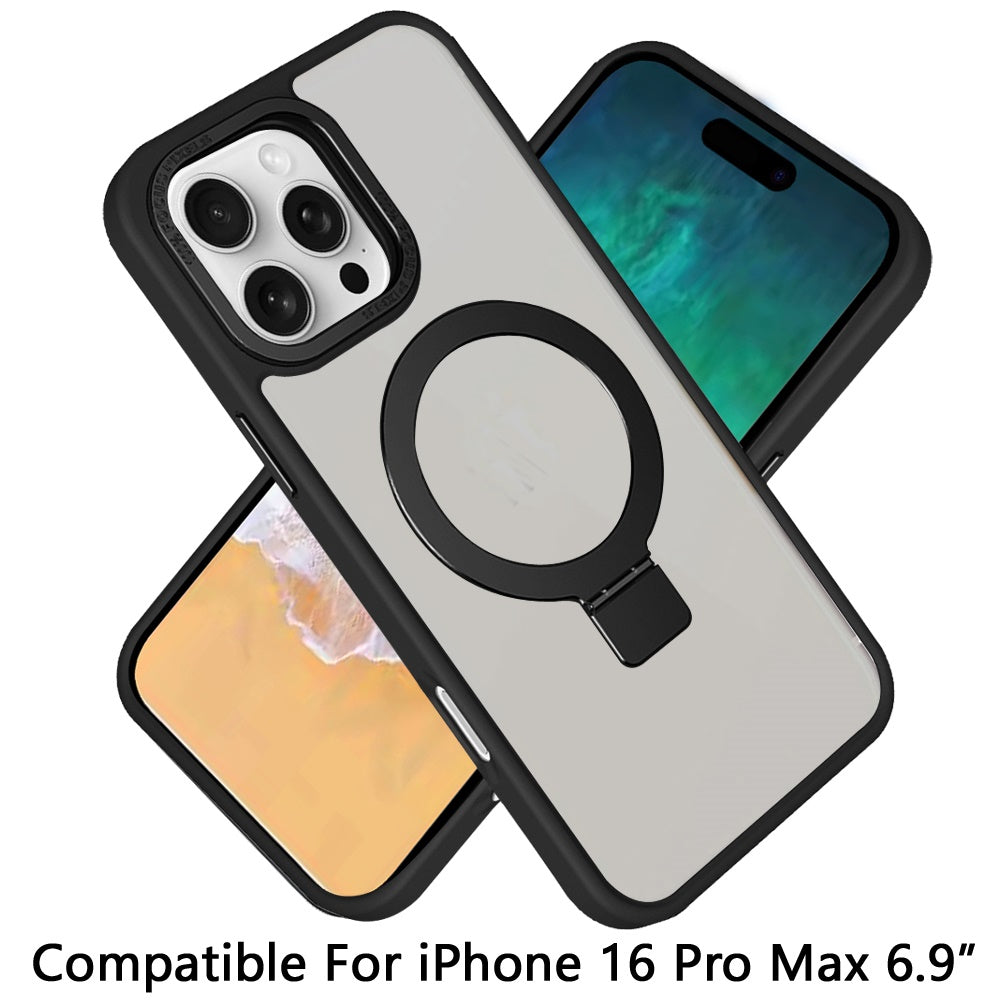 For Apple iPhone 16 Pro Max (6.9") Magnetic Metal Matte Built-in Compatible with MagSafe Stand Hybrid Shock Armor TPU Case Cover