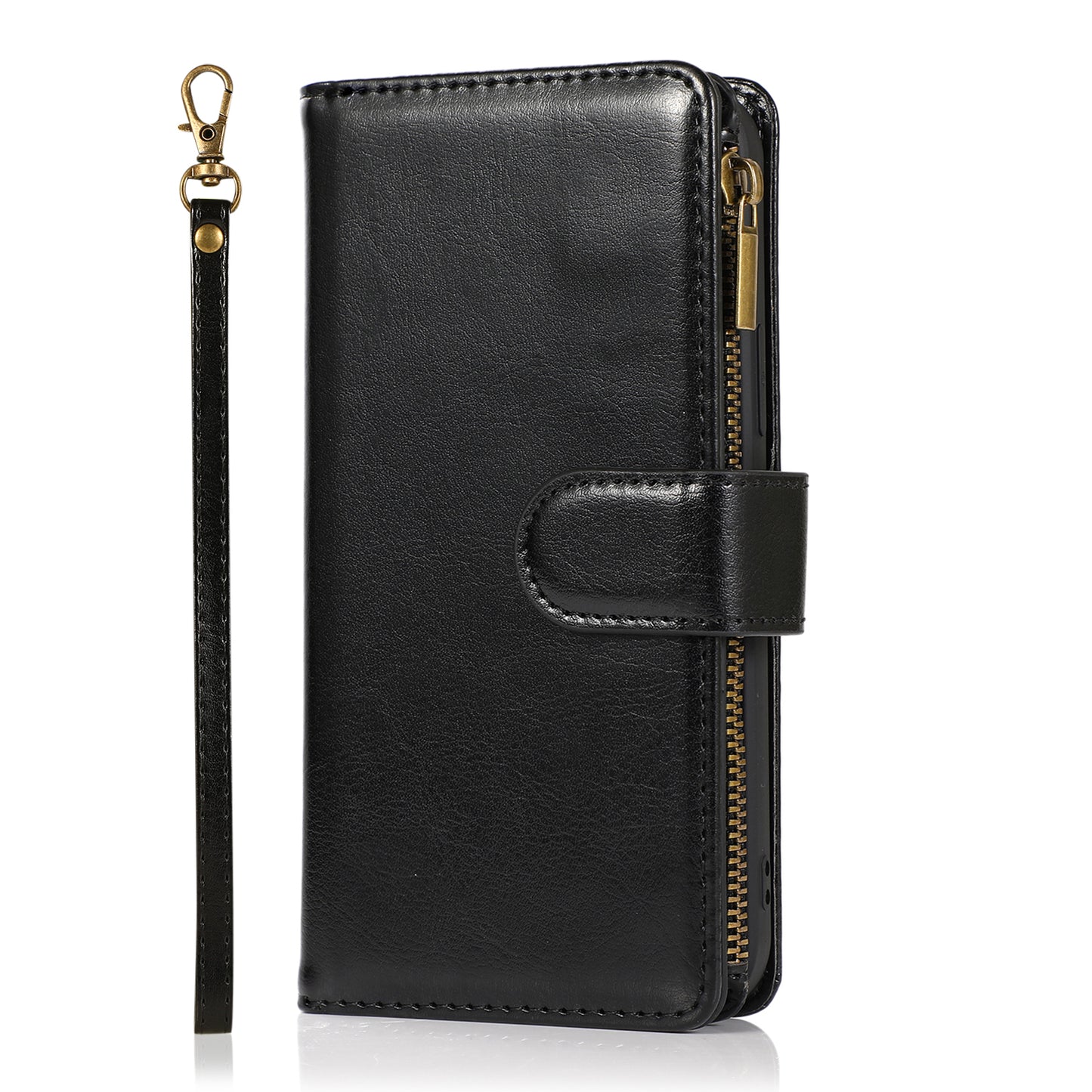 For Samsung Galaxy A36 Leather Zipper Wallet Case 9 Credit Card Slots Cash Money Pocket Clutch Pouch with Stand & Strap Case Cover Black