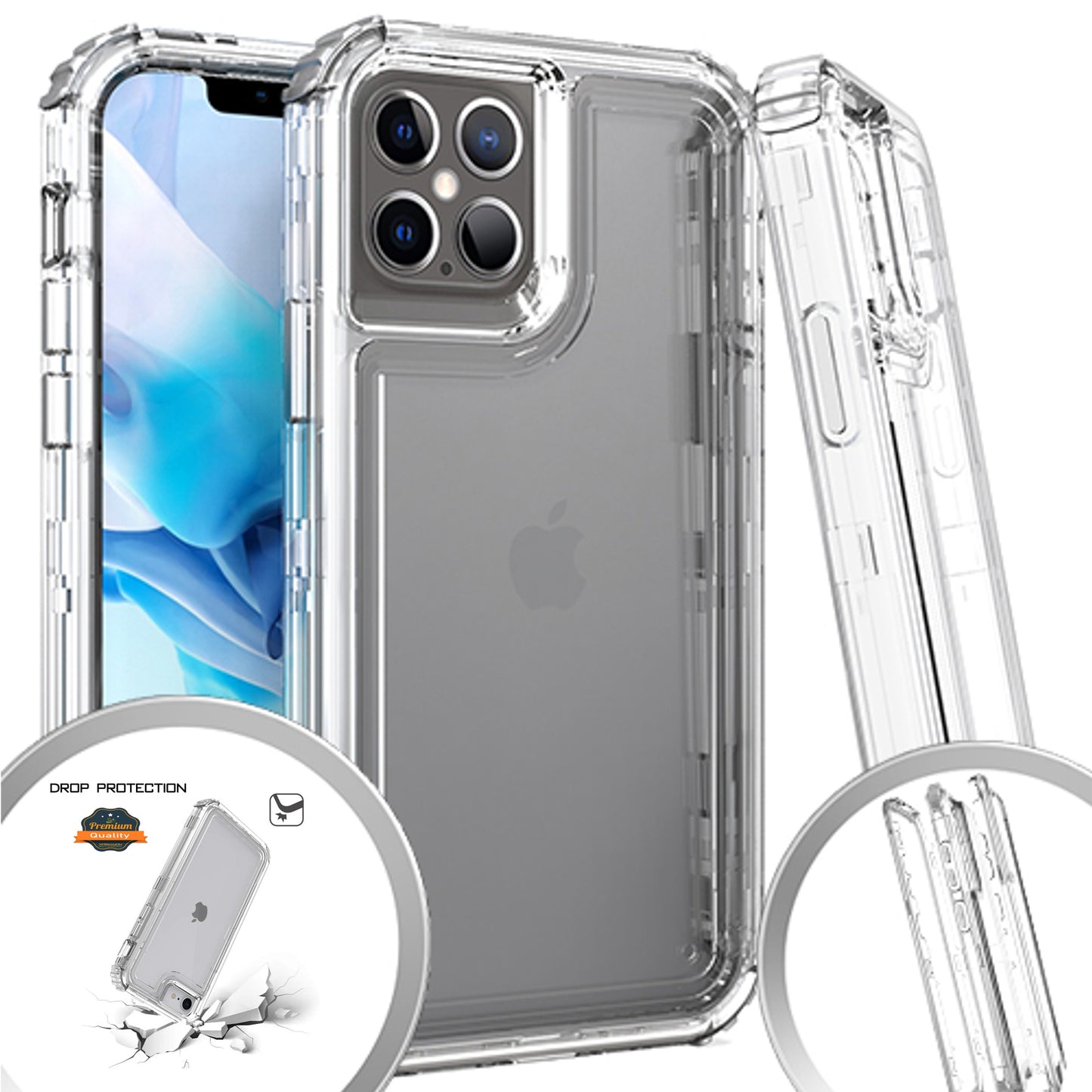 For Apple iPhone 15 (6.1") Heavy Duty Transparent Clear 3 in 1 Hybrid Shockproof Full Edge Hard PC Front Frame Bumper Clear Phone Case Cover