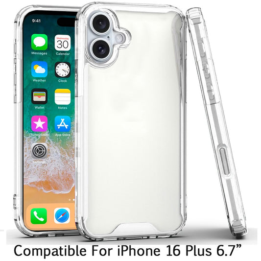 For Apple iPhone 16 Plus (6.7") Clear Colored Shockproof Transparent Hard PC + Rubber TPU Hybrid Bumper Shell Slim Case Cover Clear