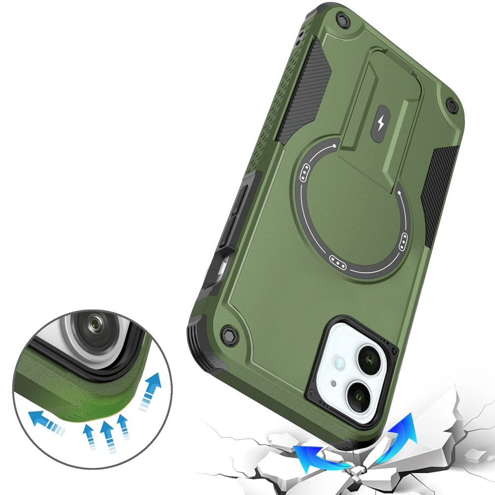 For Apple iPhone 12 / 12 Pro Case with Invisible Kickstand Compatible with MagSafe, Military-Grade Protection Shockproof Heavy Duty Case Cover Midnight Green