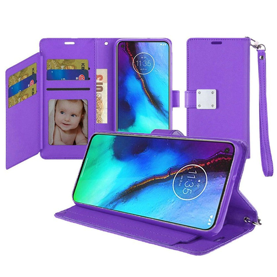 For Apple iPhone SE 4 Wallet Cases PU Leather with Credit Card /ID /Cash Holder Slot Dual Flip Pouch, Stand and Strap Case Cover Purple