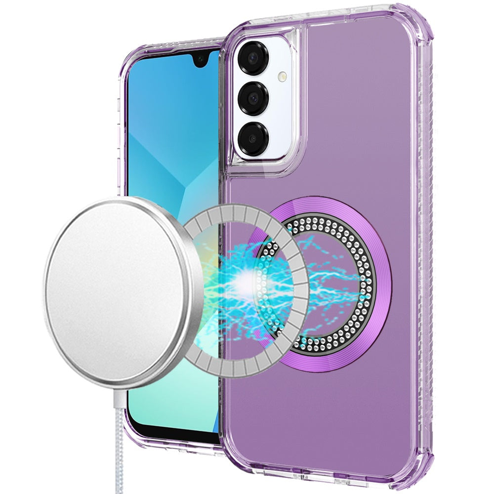 For Samsung Galaxy A16 5G Magnetic Ring Circle Bling Chrome 3in1 Hybrid [Compatible with Magsafe] Transparent Shockproof Case Cover