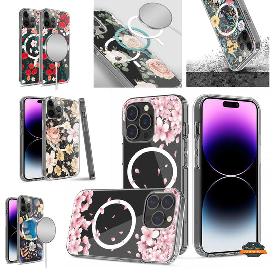 For Samsung Galaxy S24 FE /Fan Edition Hybrid Flower Design Stylish Fashion Thick Hard MagSafe Compatible Shockproof Case Cover