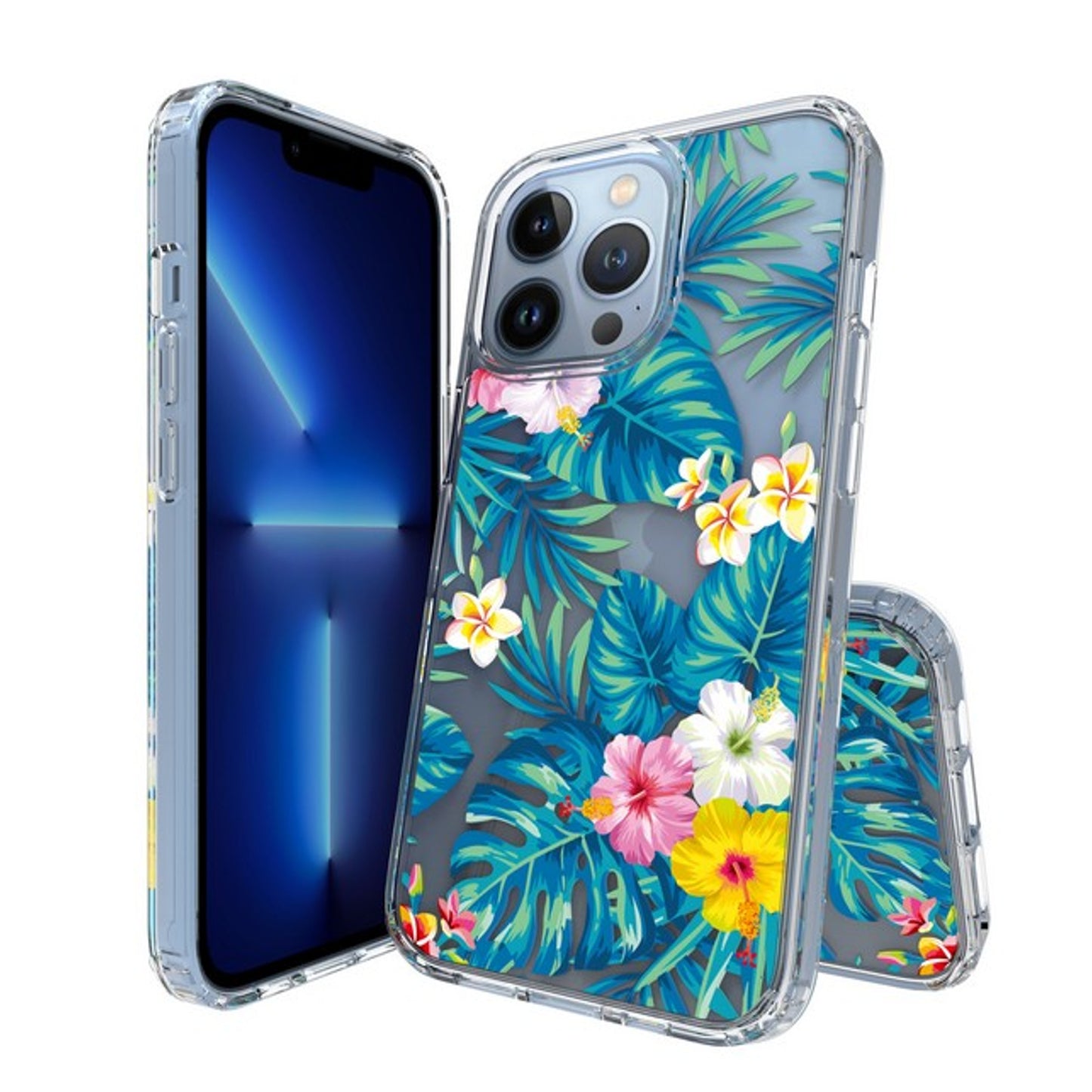 For Apple iPhone 15 Pro Max (6.7") Floral Patterns Design Clear TPU Silicone Shock Absorption Bumper Hard Back  Phone Case Cover